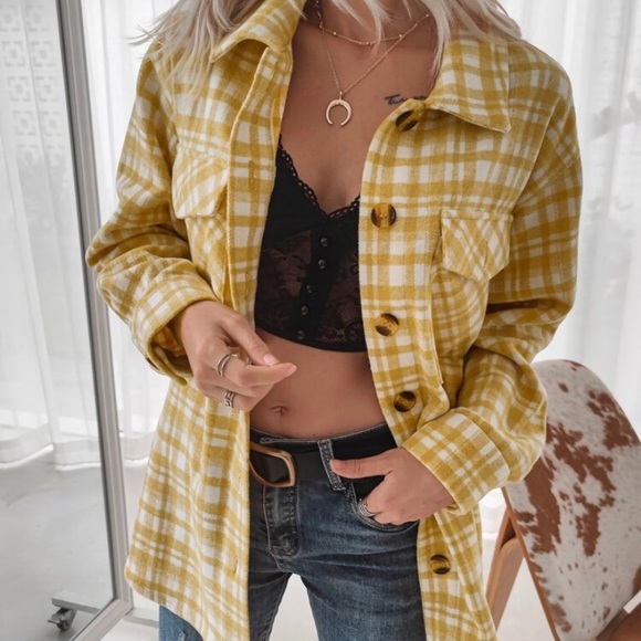 New Plaid Stripe Oversized Flannel Shirt Top Shacket Jacket - Picture 2 of 8